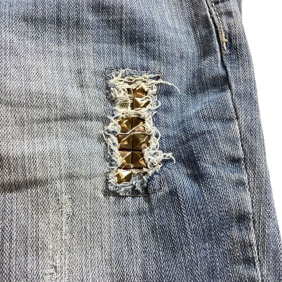 Y2K 90’s Vintage Mudd Light Wash Distressed Holed Patchwork Bootcut Jeans Women’ - Picture 8 of 14